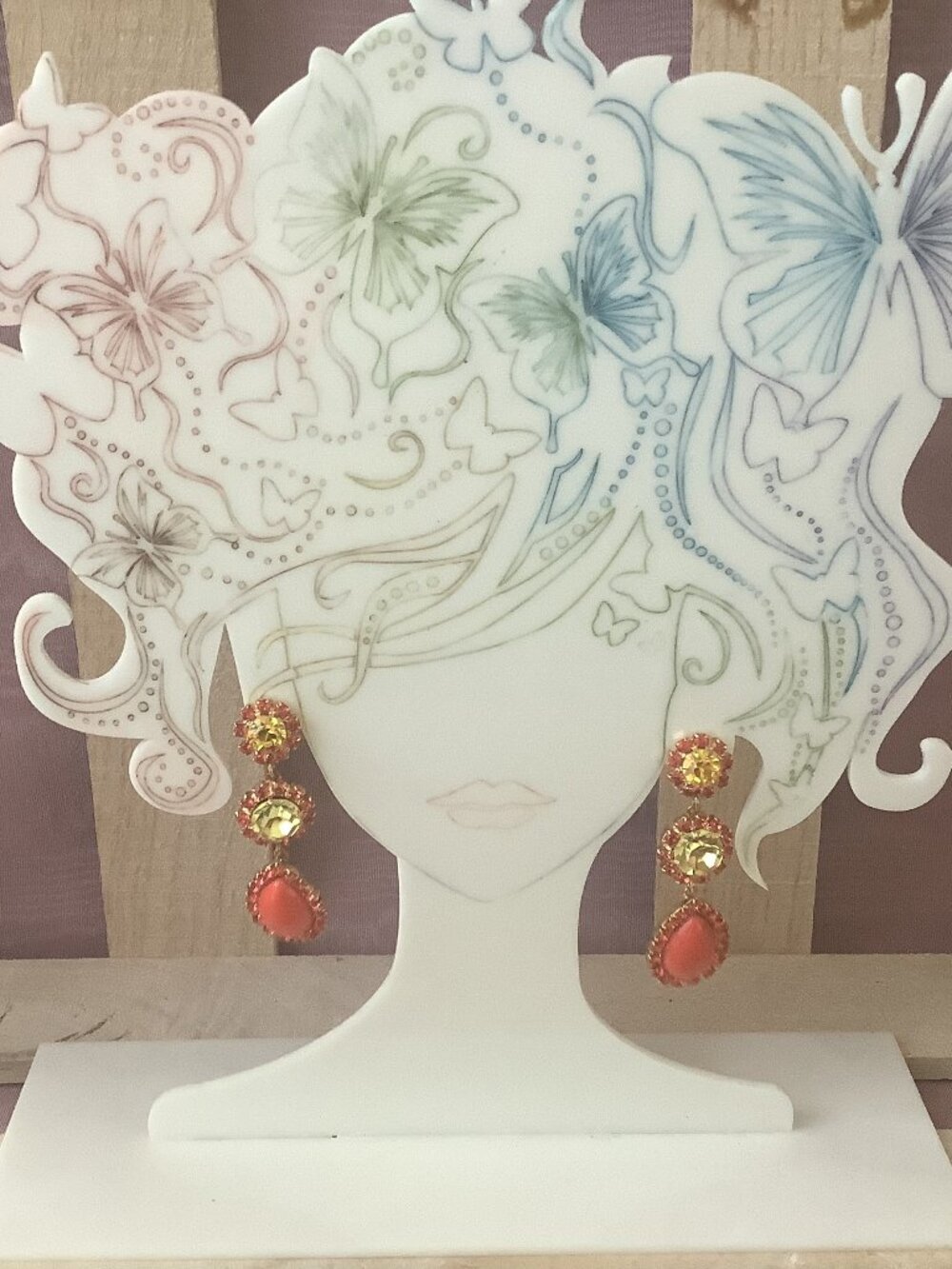 Orange and Citrine Rhinestone Drop Clip Earrings